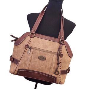 B.o.c Two Tone Brown Western Lace Up Purse Tote Bag Great Size Shoulder Bag Zip